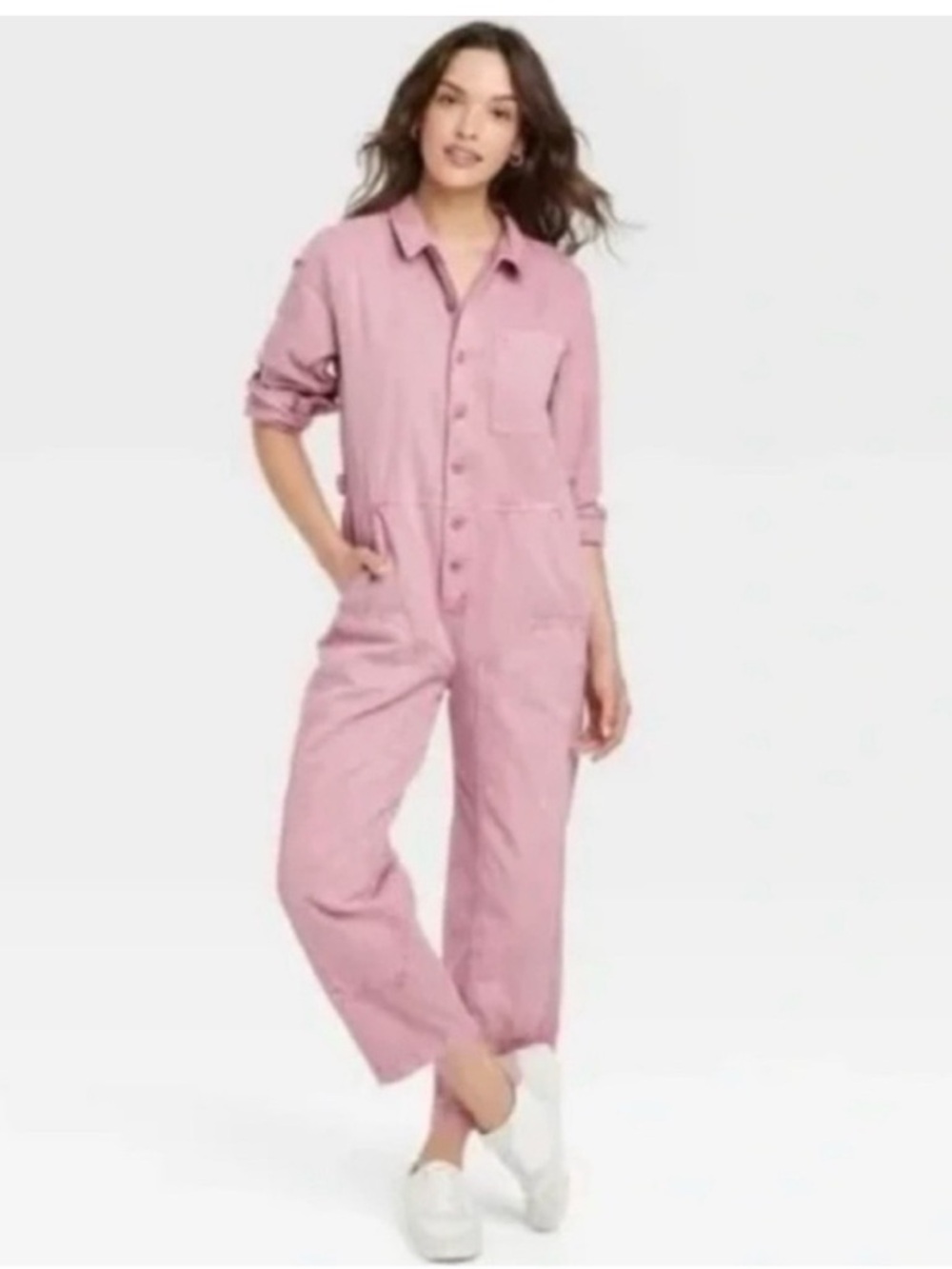 Universal Thread Pink Button-Front Utility Jumpsuit